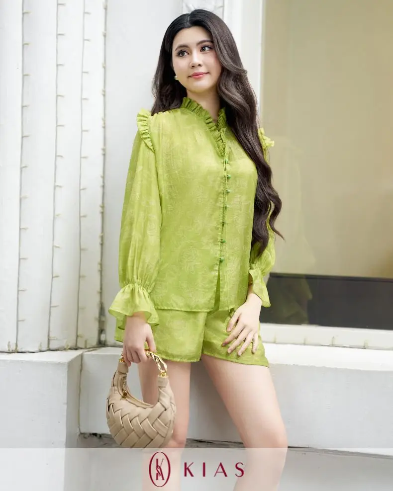 Set Áo Tay Dài + Quần Short Xanh Lá Pastel – H1