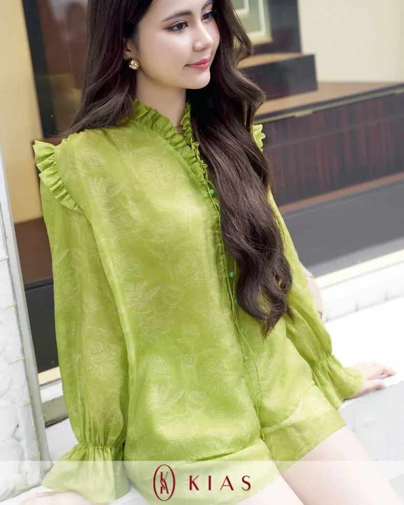 Set Áo Tay Dài + Quần Short Xanh Lá Pastel – H1