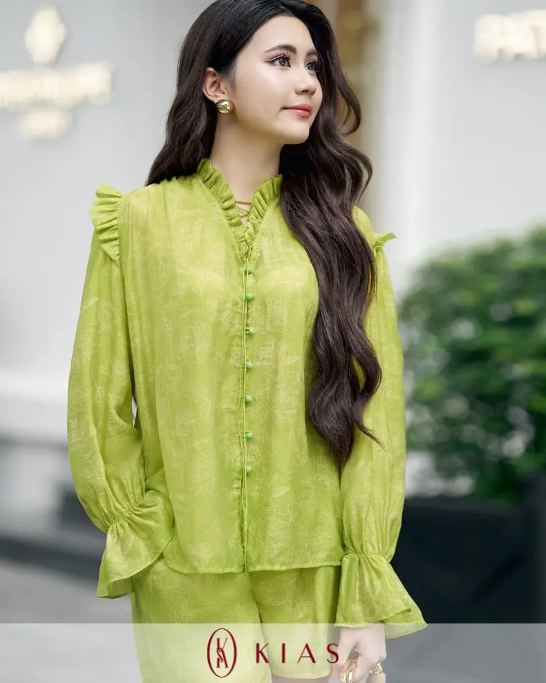 Set Áo Tay Dài + Quần Short Xanh Lá Pastel – H1